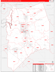 Stockton-Lodi Metro Area Wall Map Red Line Style 2024